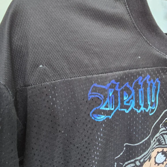 Betty Boop Y2K Vintage Black Jersey Blue Flames Motorcycle - Picture 2 of 7